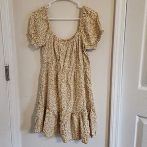 Rewind Mustard Yellow Floral Puff-Sleeve Dress Large